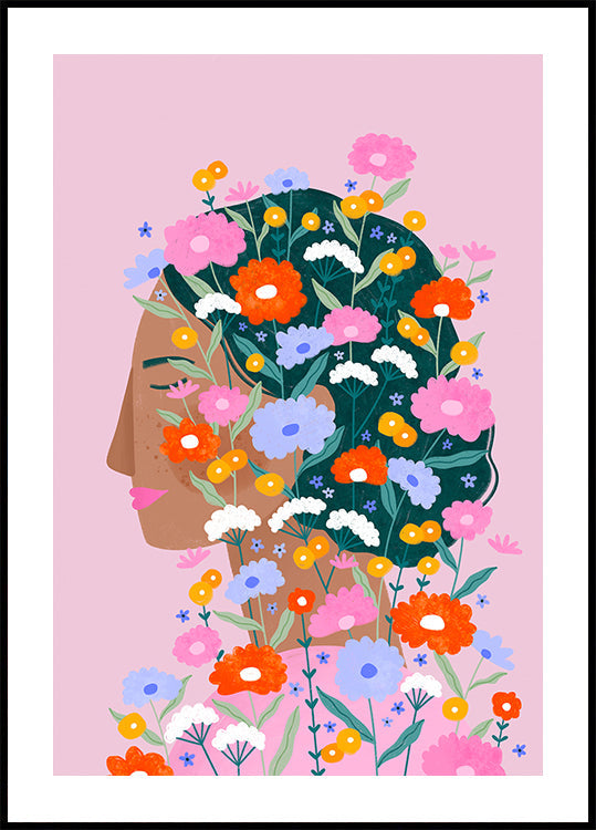 Colorful Flower Lady Poster