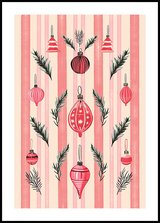 Pink Christmas Baubles Poster