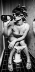 Girl Drinking on the Toilet - Artistic Satire Poster - Posterbox.dk