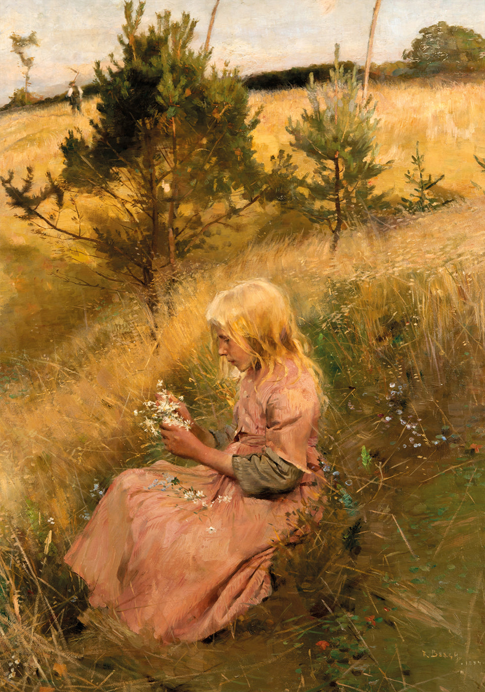 Girl Picking Flowers By Richard Bergh Poster - Posterbox.dk