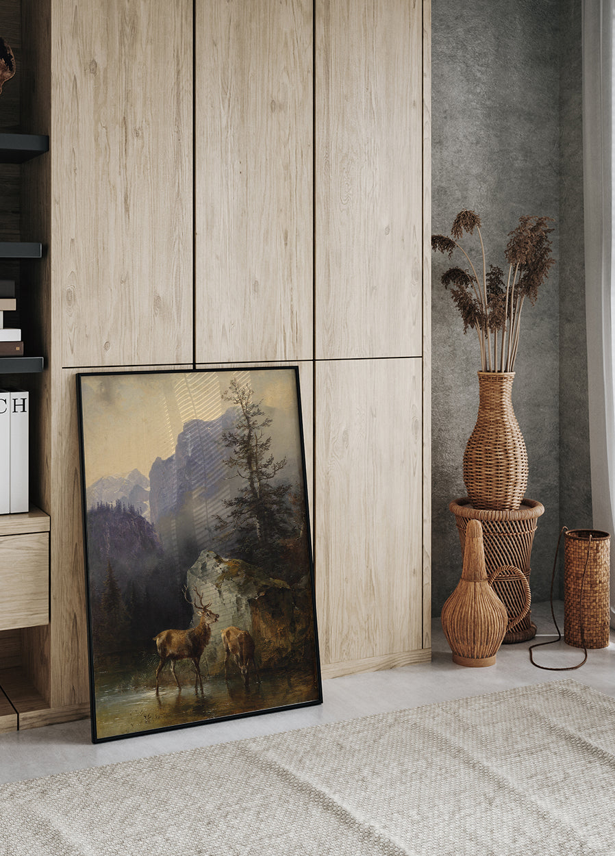 Hirsch And Tier An Der Tränke By Friedrich Gauermann Poster - Posterbox.dk