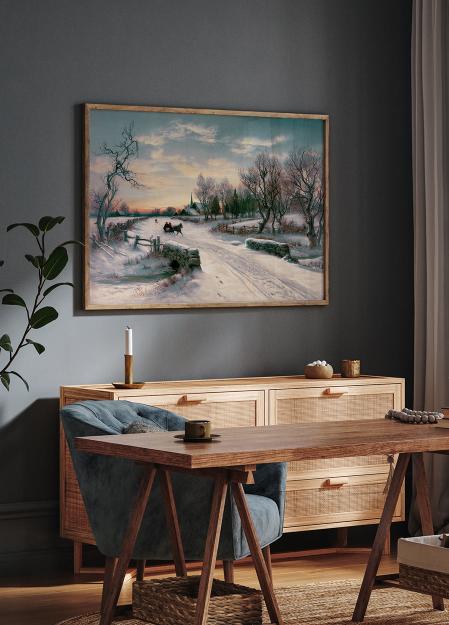 Horse And Carriage In Snow Poster - Posterbox.dk