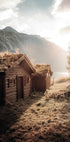 Rustic Houses at Sunset by Lovatnet Lake Poster - Posterbox.dk