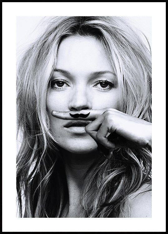 Kate Moss Mustache Mimicking Poster - Posterbox.dk