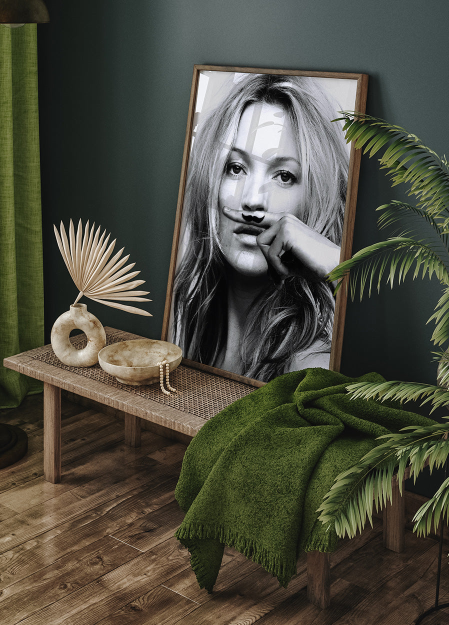 Kate Moss Mustache Mimicking Poster - Posterbox.dk