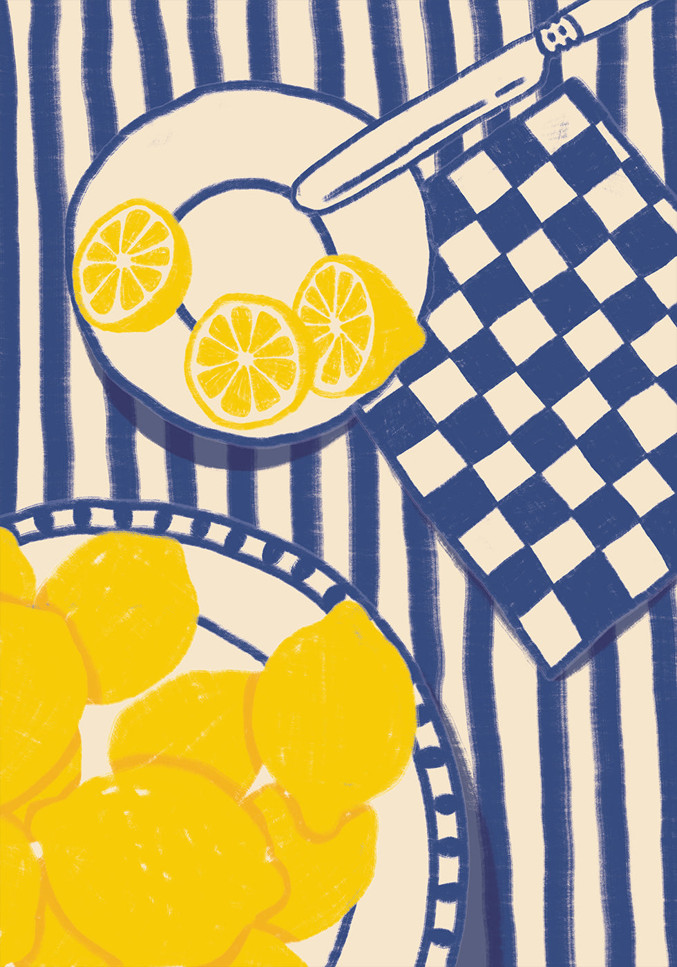 Lemon Sweetness, Playful Mediterranean Kitchen with Blue Stripes Poster