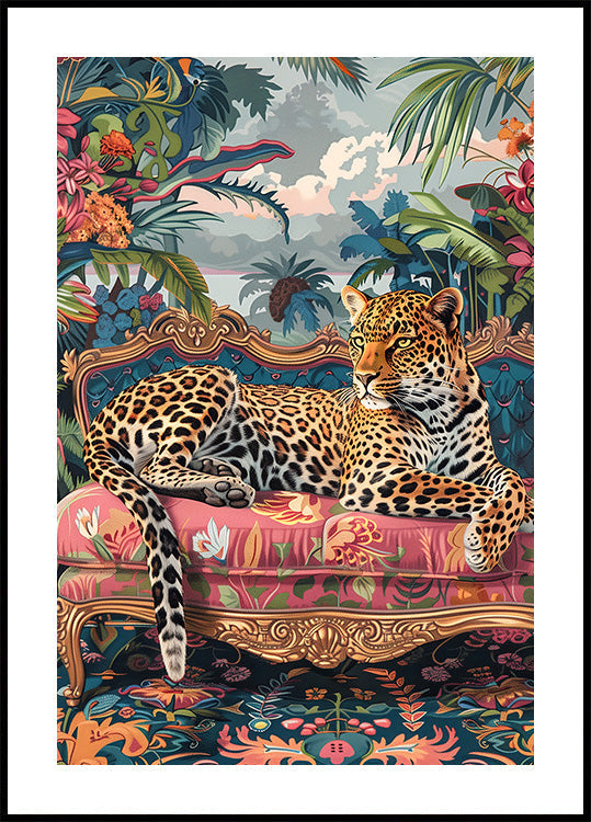 Leopard Lounging on a Luxury Sofa Poster - Posterbox.dk