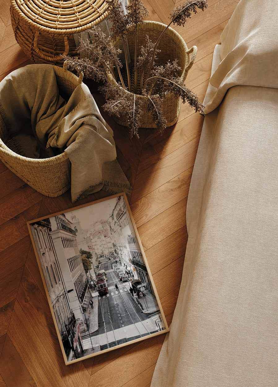 Lisbon Street With A Train Poster - Posterbox.dk