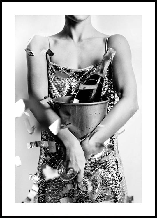 Woman with Champagne & Discoball Poster - Posterbox.dk