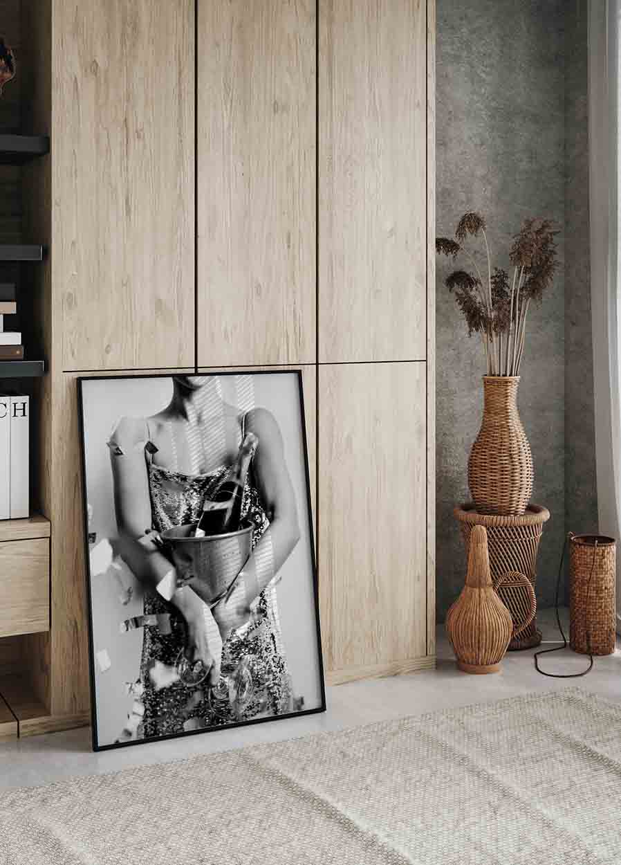 Woman with Champagne & Discoball Poster - Posterbox.dk