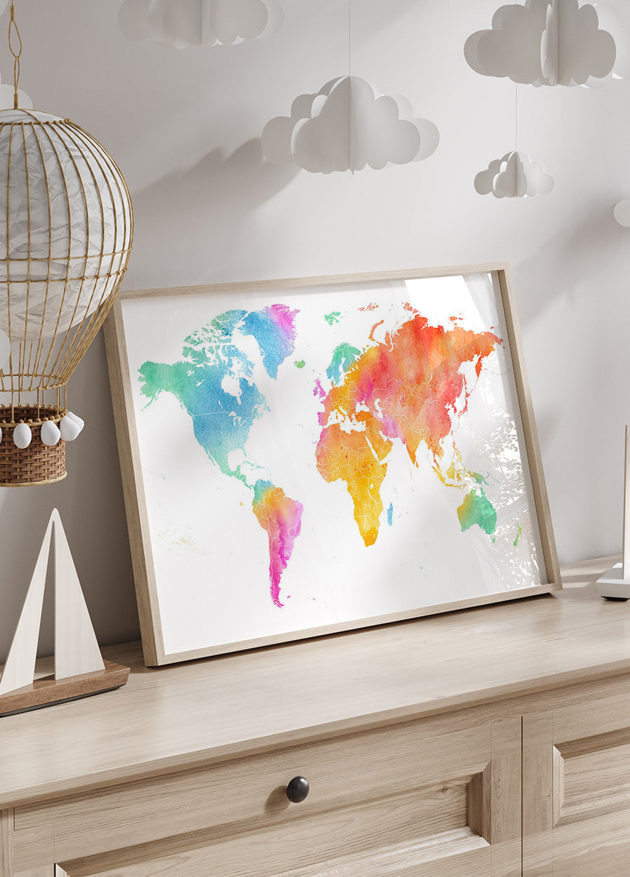 Multicolor Watercolor World Map Poster - Posterbox.dk