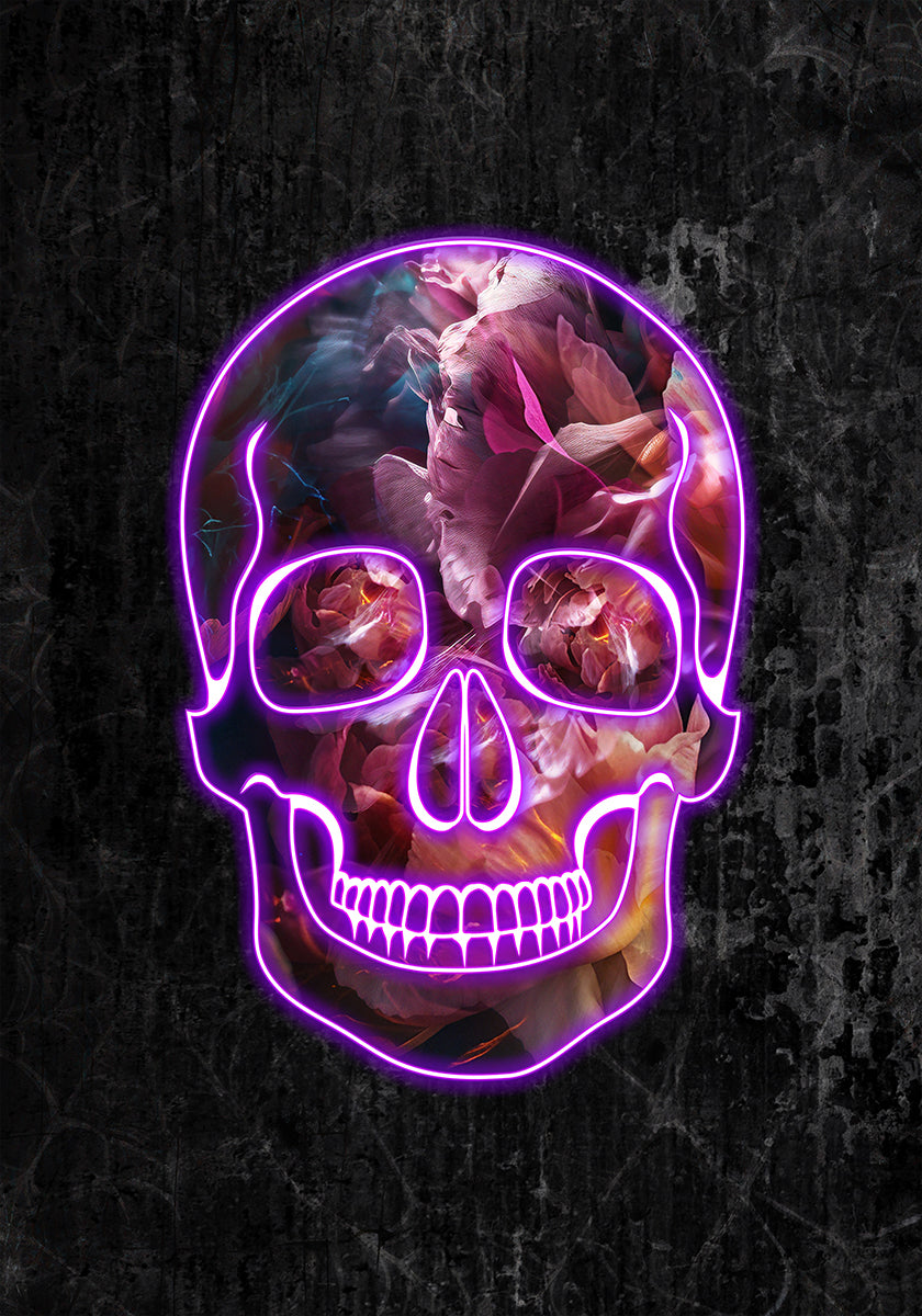 Neon Halloween Skull Poster