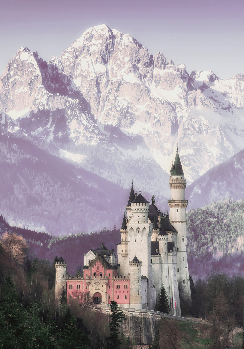 Neuschwanstein Castle and Alpine Mountains Poster - Posterbox.dk