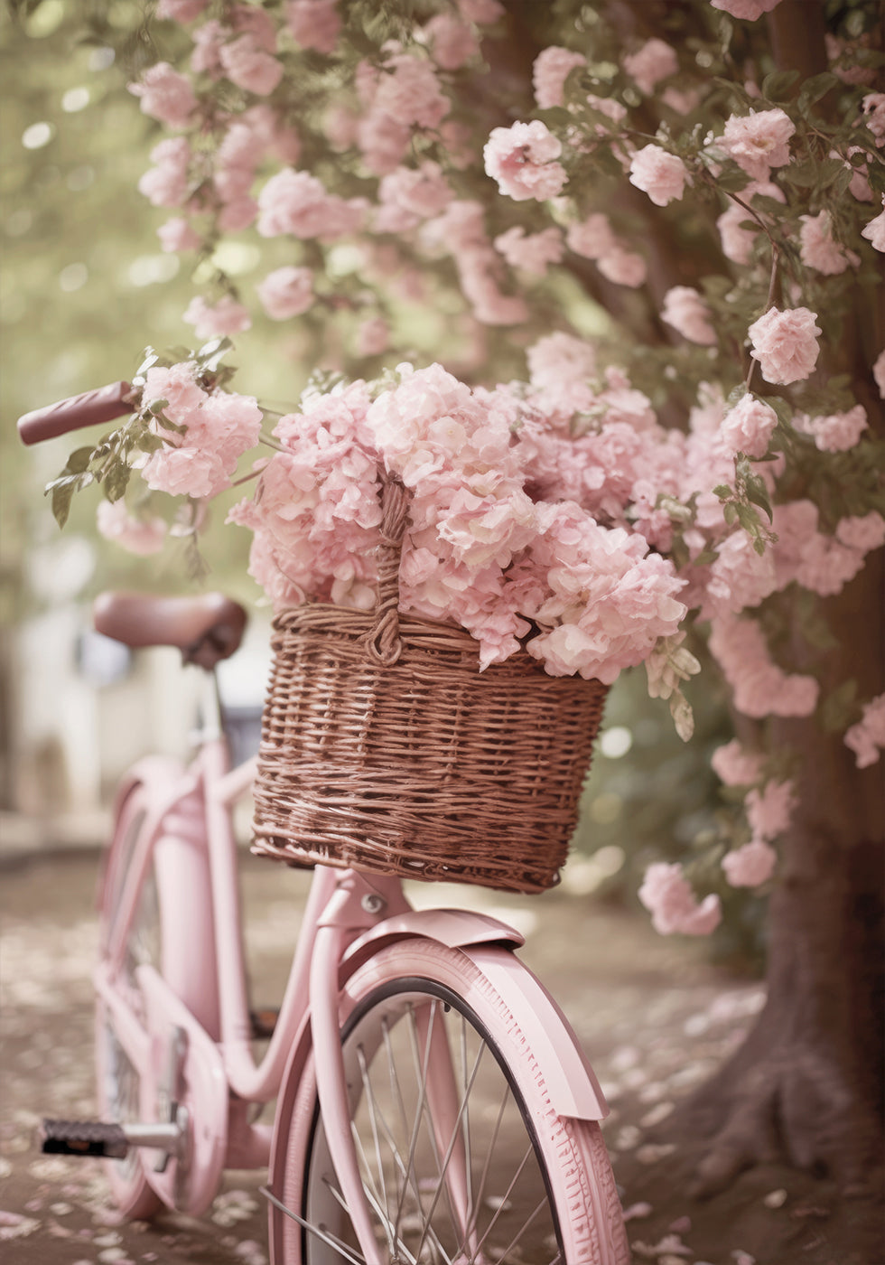 Pink Bicycle and Blossoms Poster - Posterbox.dk