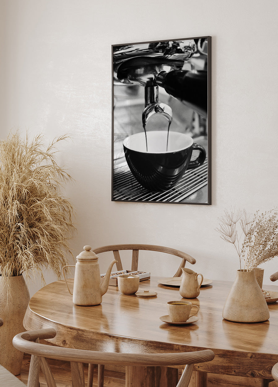Pouring Espresso Coffee Into a Cup B&W Poster - Posterbox.dk