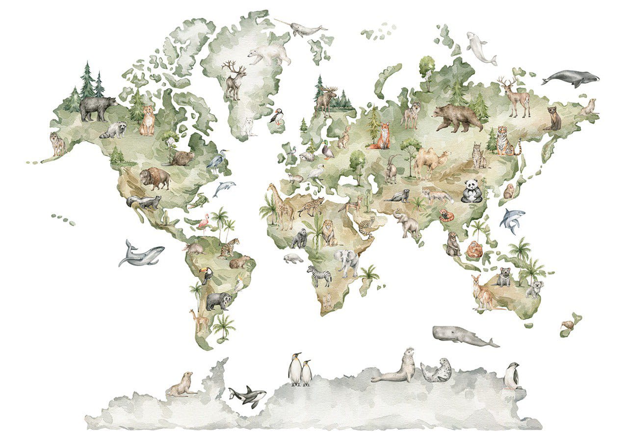 Animal World Map Poster - Posterbox.dk