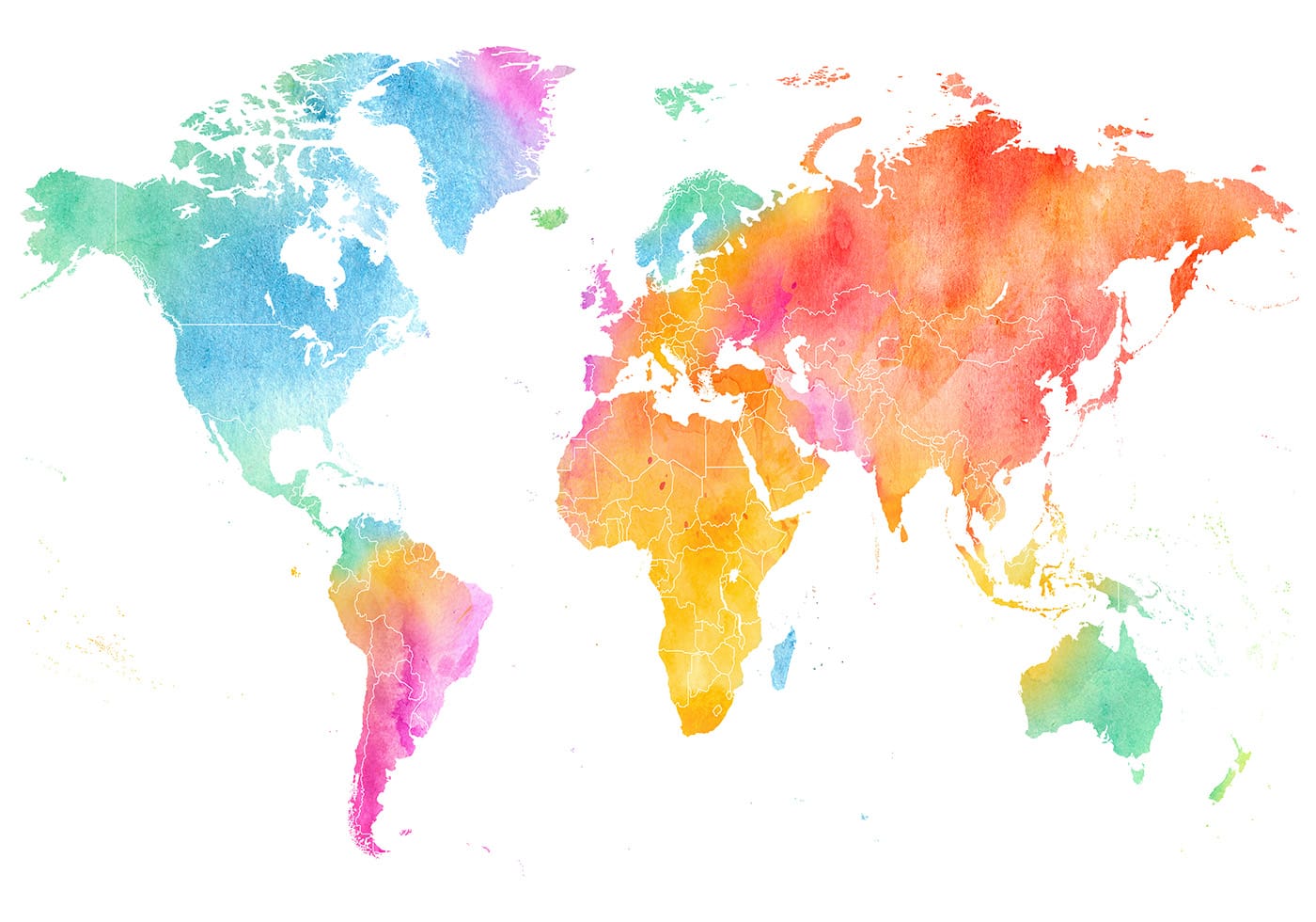 Multicolor Watercolor World Map Poster - Posterbox.dk
