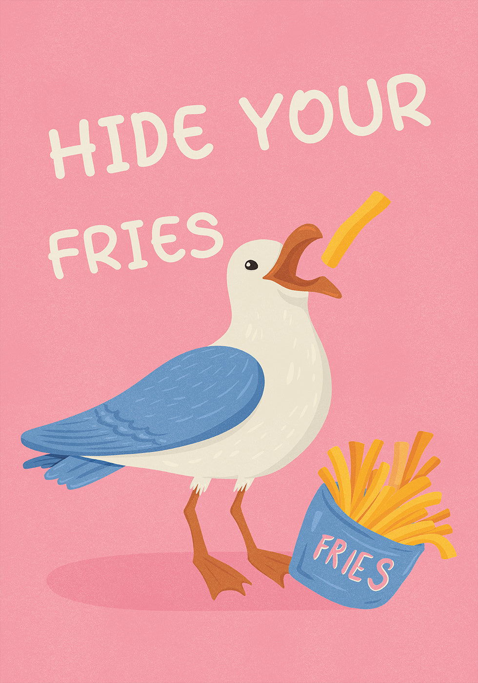 Seagull with French Fries Humorous Illustration Poster