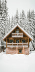 Cozy Wooden Cabin in Snowy Mountains Poster - Posterbox.dk