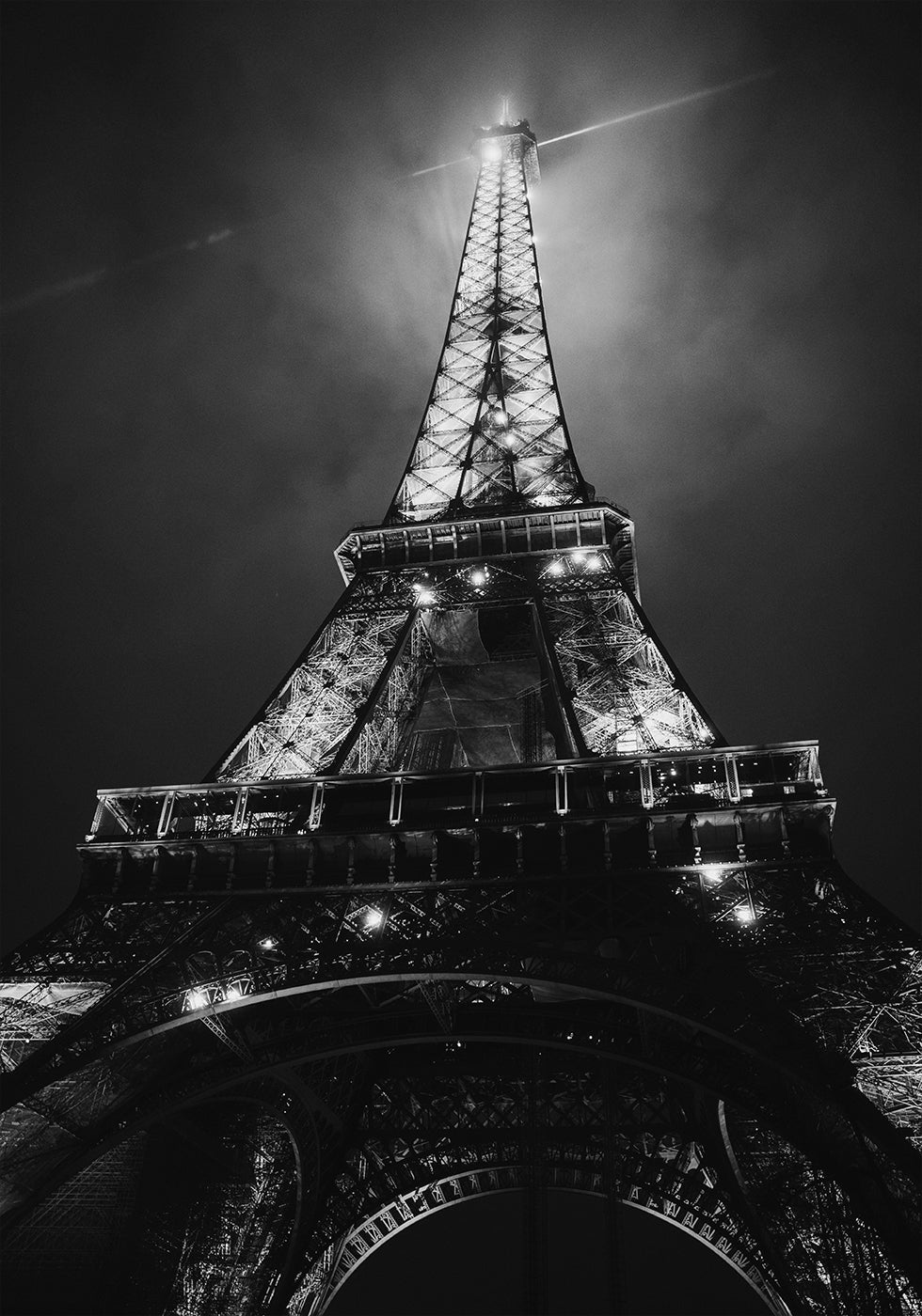 Eiffel Tower Paris Night Black & White Poster
