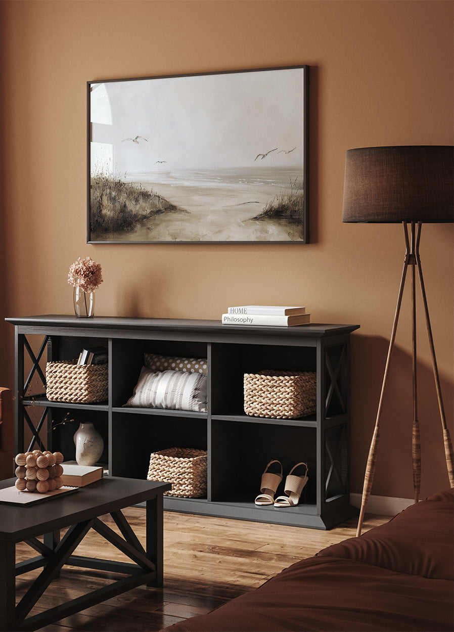 Vintage Neutral Beach Seagulls Painting Poster - Posterbox.dk