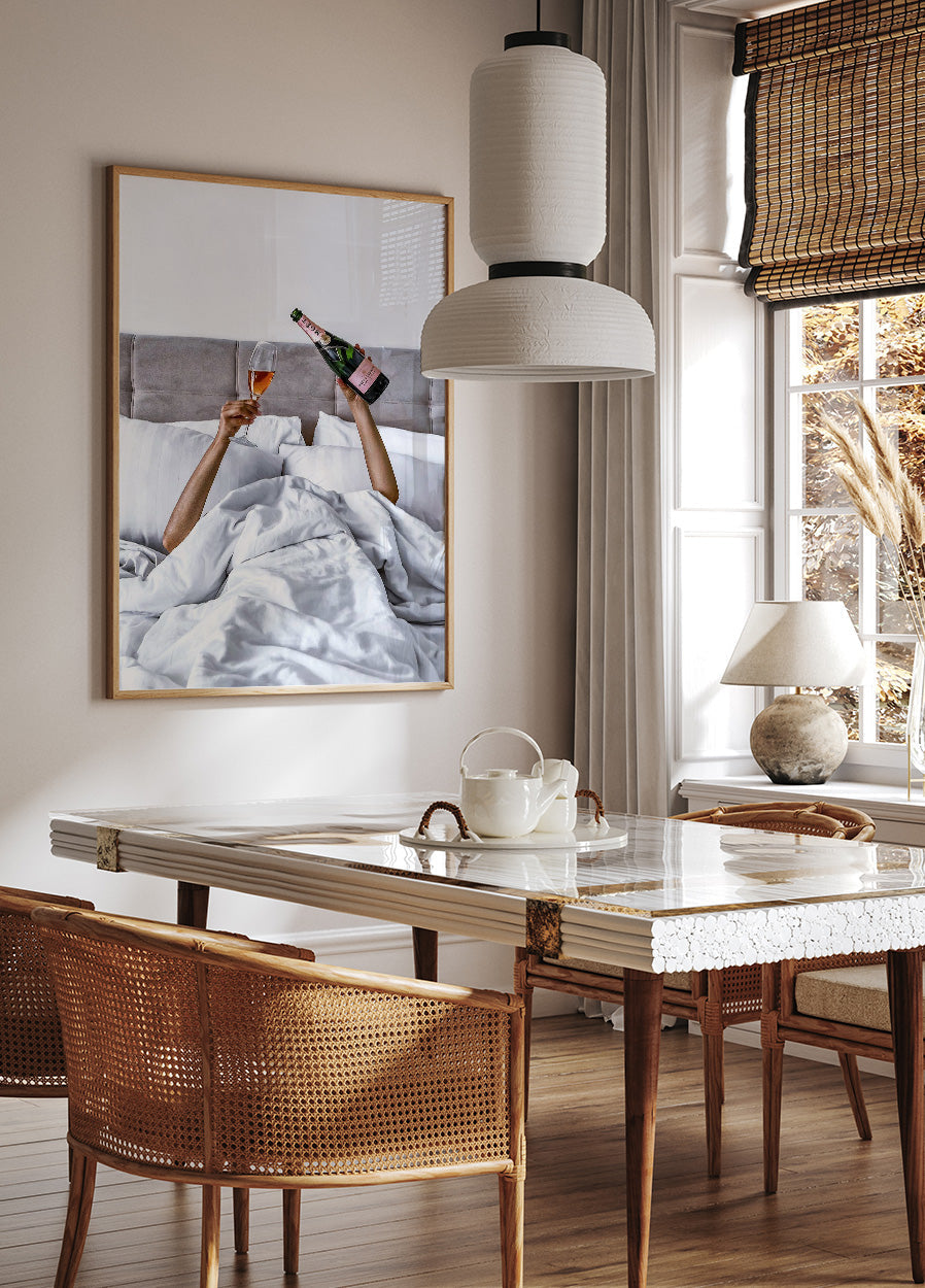 Woman Champagne in Bed Poster - Posterbox.dk