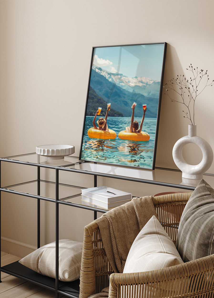 Woman Drinking On Water Lake Poster - Posterbox.dk