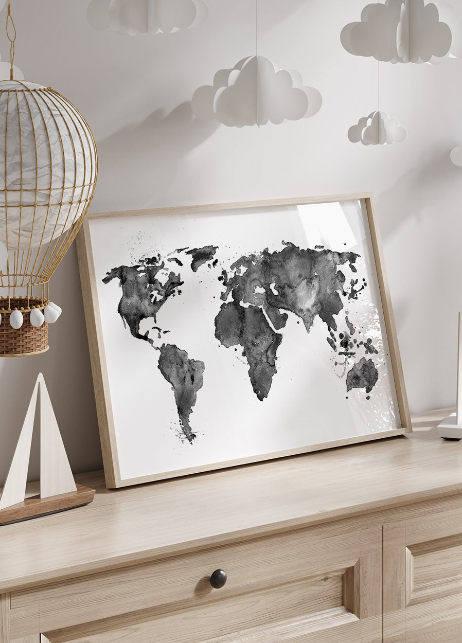 World Black Ink Map Poster - Posterbox.dk