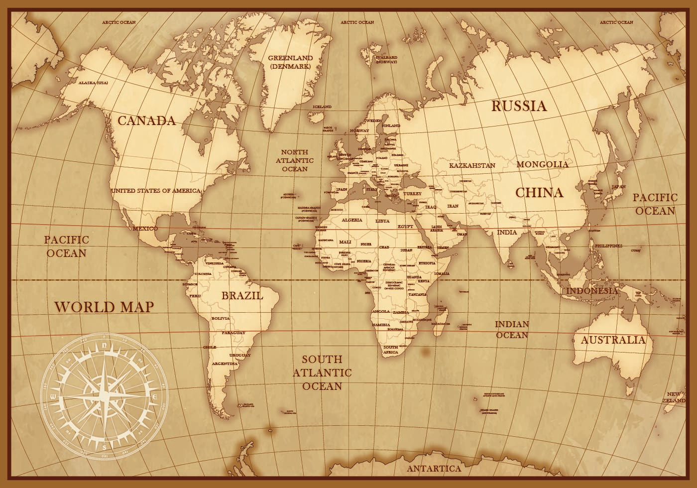 Vintage World Map Poster - Posterbox.dk