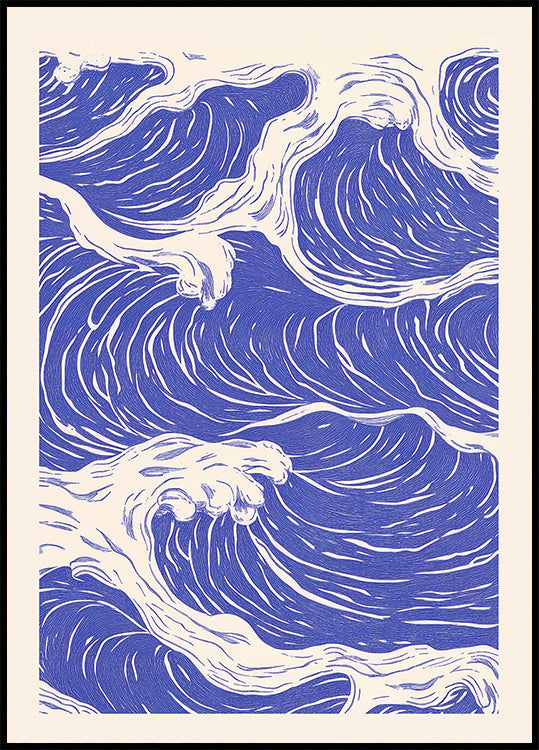 Abstract Blue Ocean Waves Plakat - Posterbox