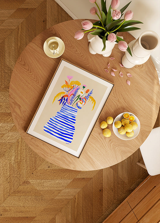 Happy Floral Vase with Stripes (NEW) - Posterbox