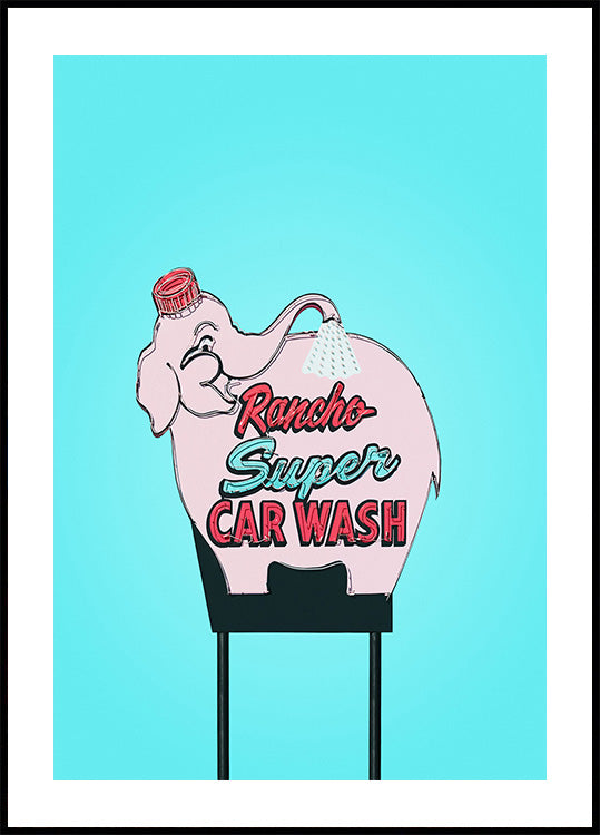 Pink Elephant Car Wash Vintage Sign (NEW) - Posterbox
