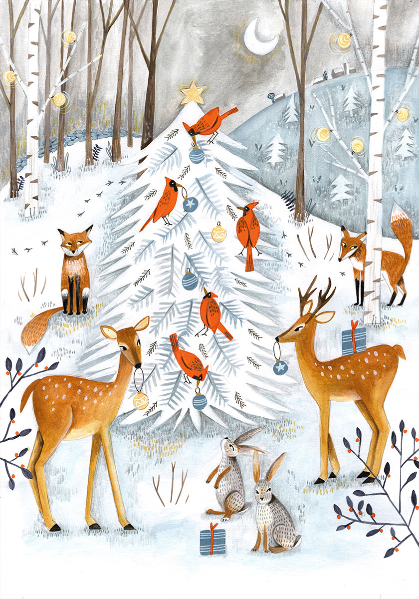 Christmas in the winter animal forest Plakat - Posterbox