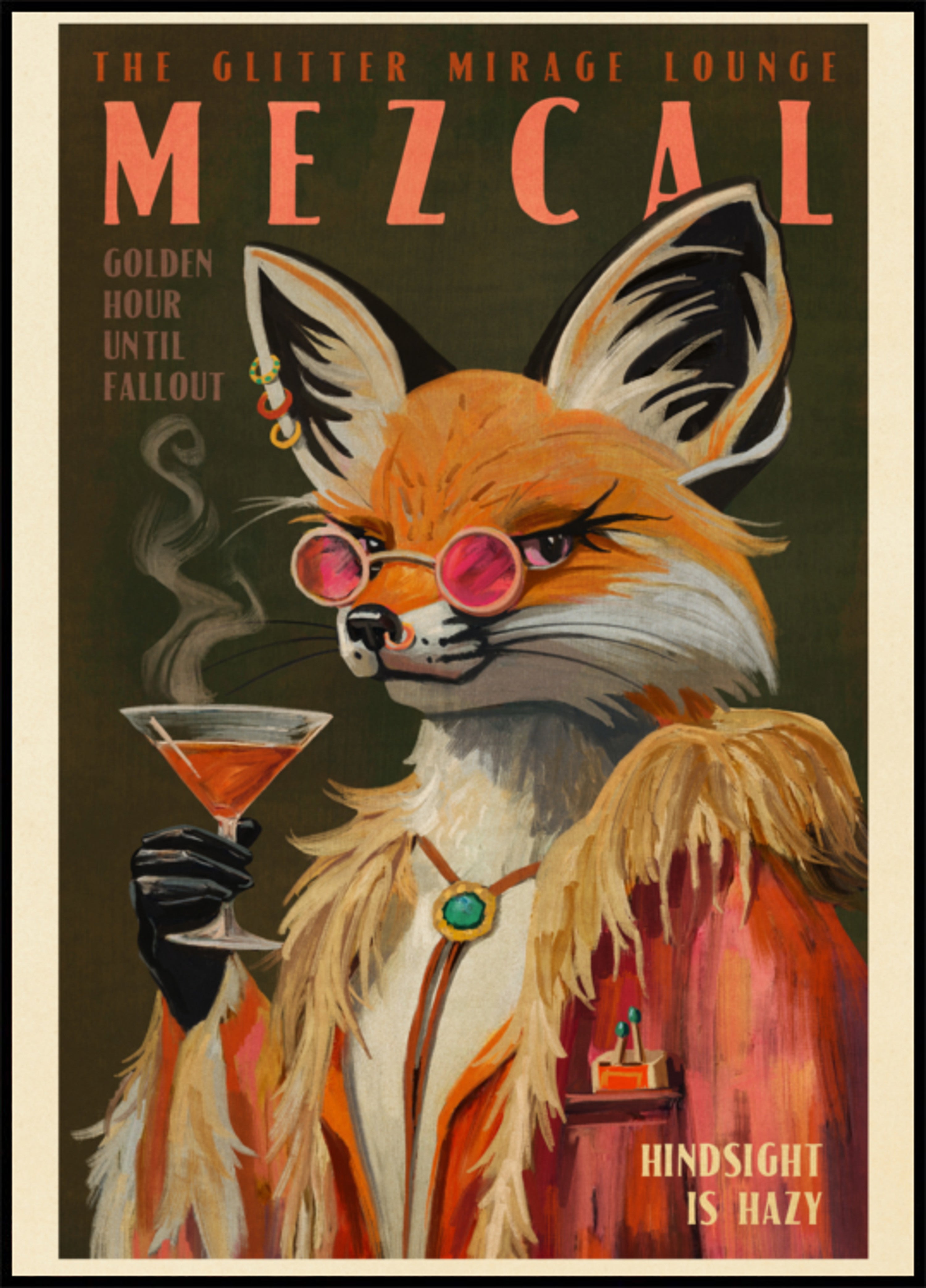 Mezcal Fox Print. Vintage Alcohol Posters & Cocktail Decor