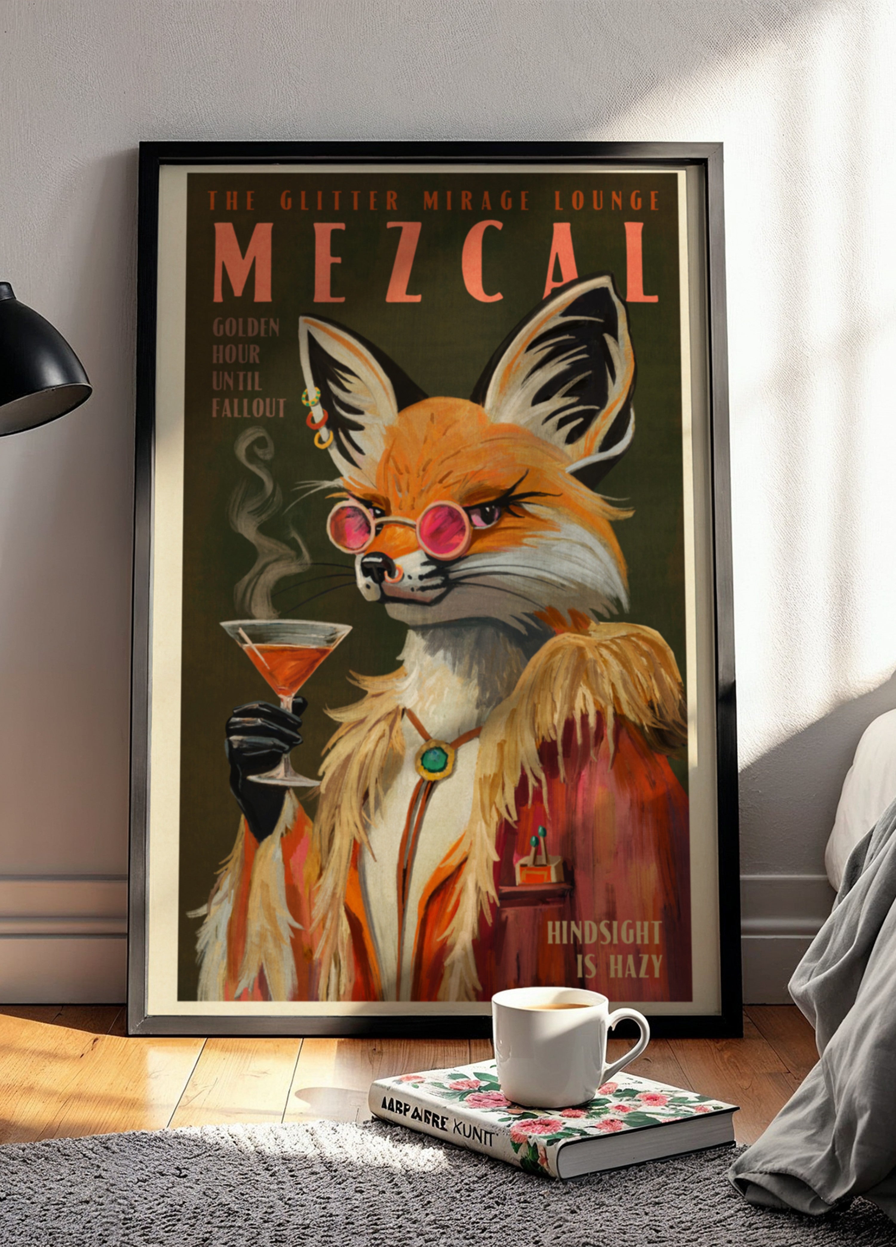 Mezcal Fox Print. Vintage Alcohol Posters & Cocktail Decor