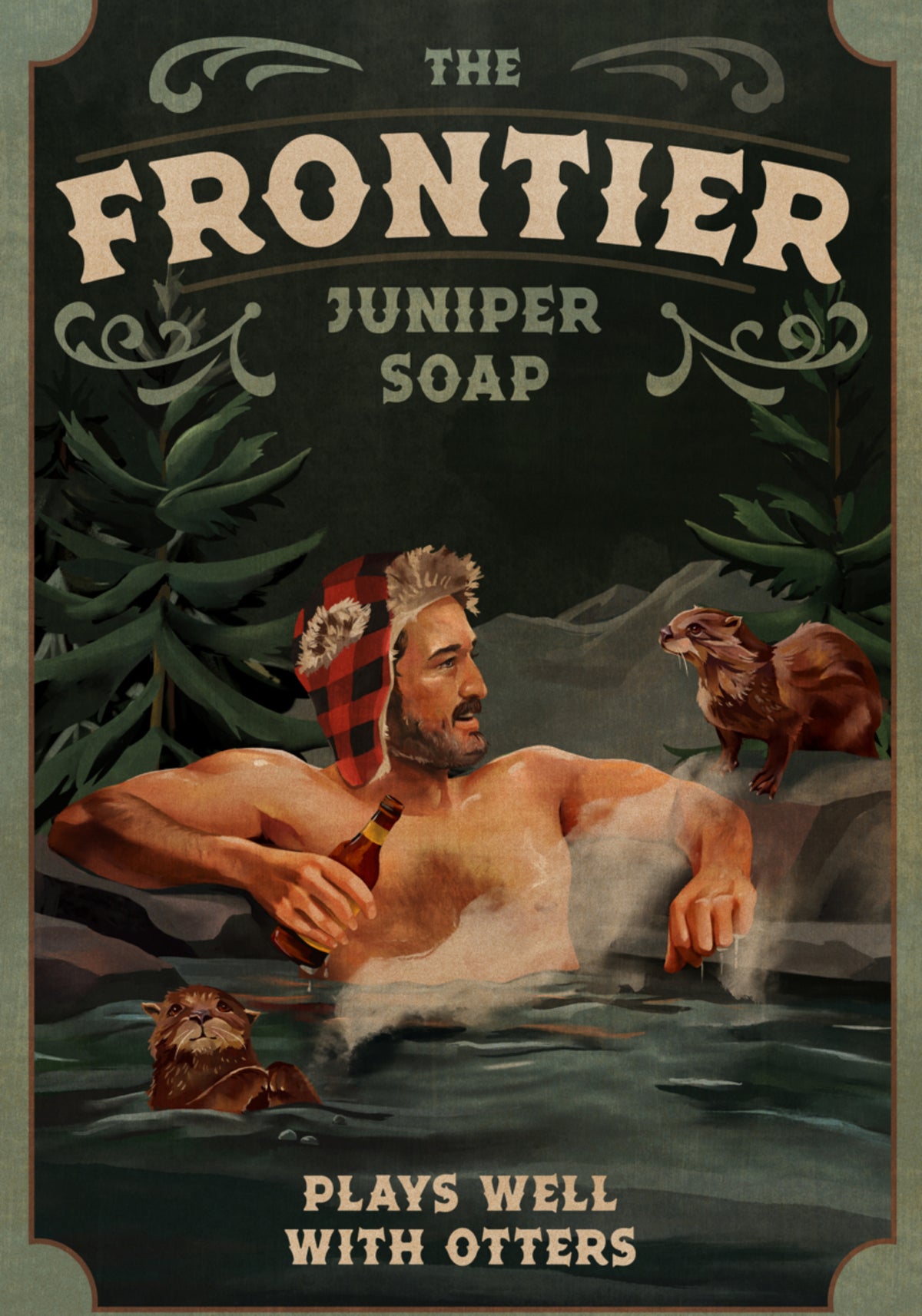 Frontier Man With Otters