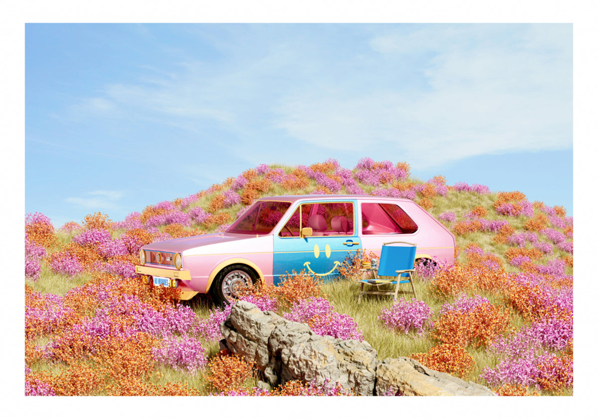 Smiley Car In Flowers