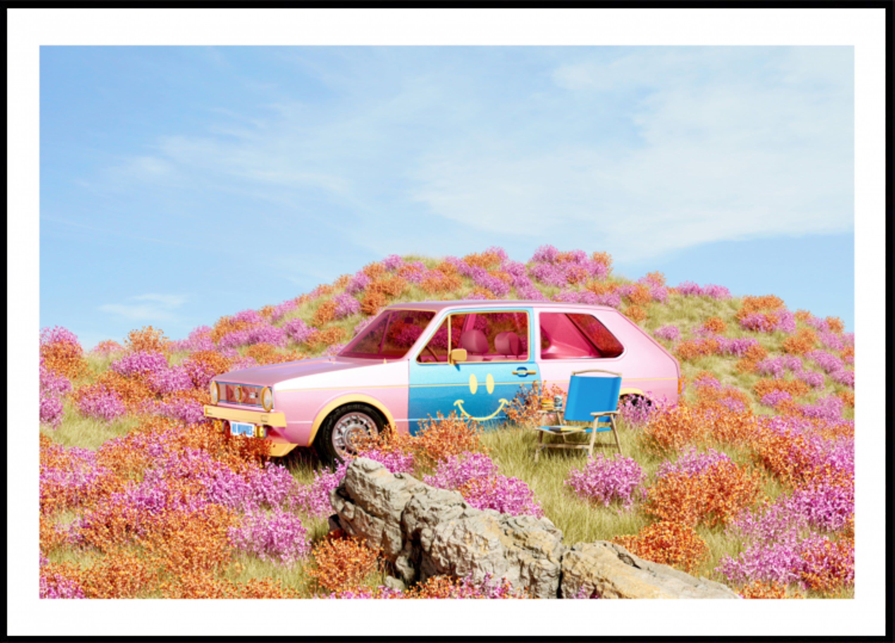 Smiley Car In Flowers