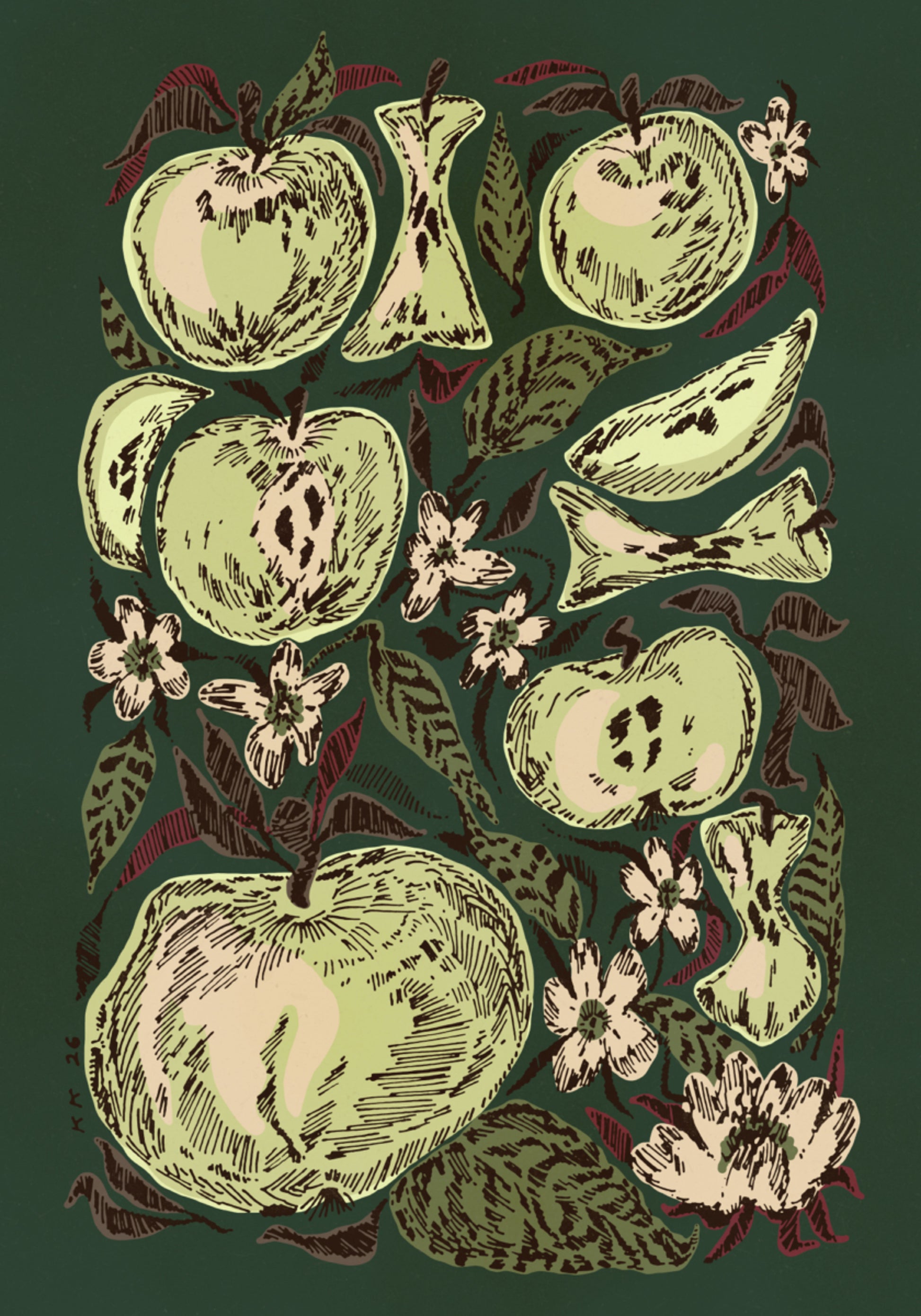 Sketched Green Apples