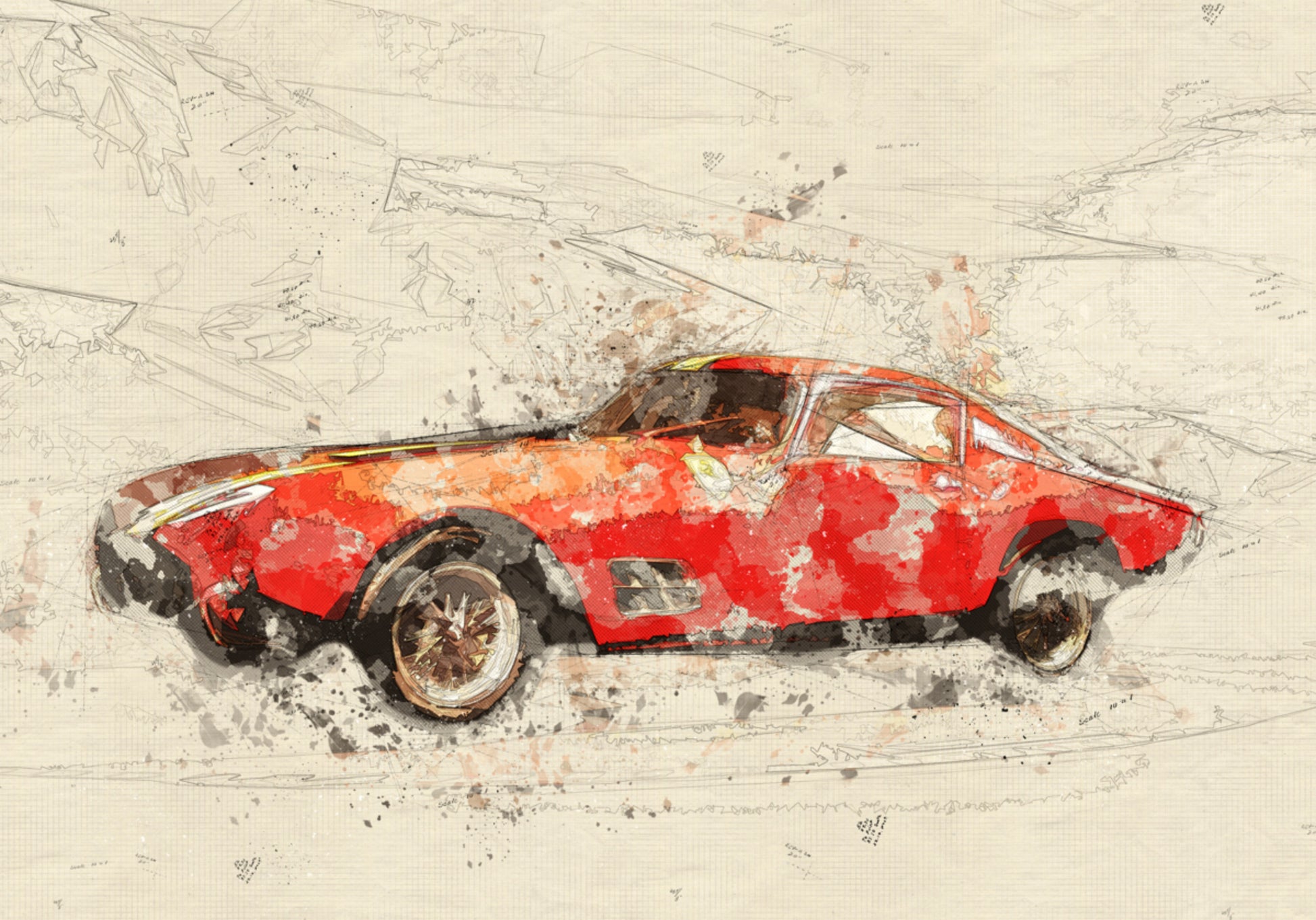 Classic Red Car Sketch