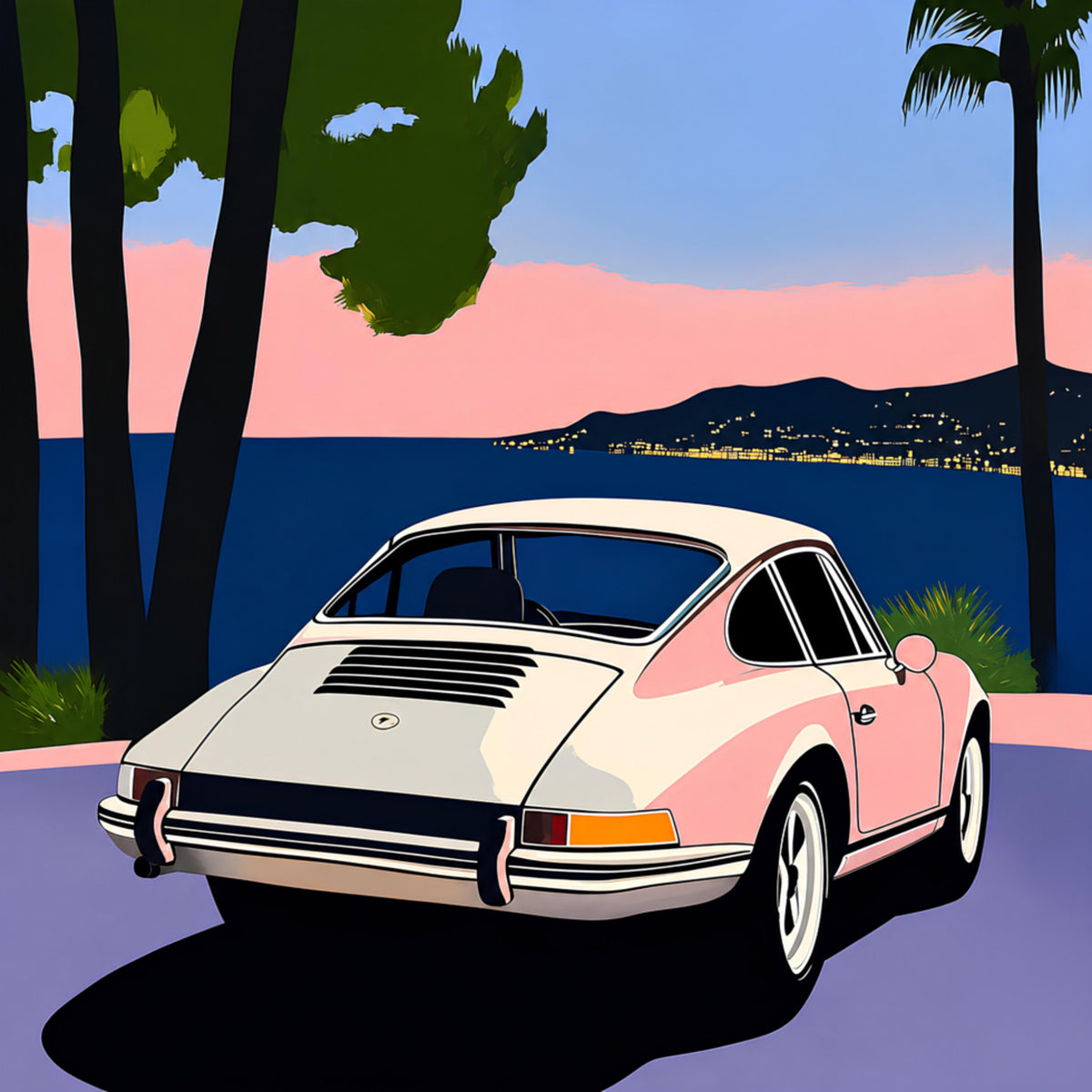 Pink Classic Car Sunset