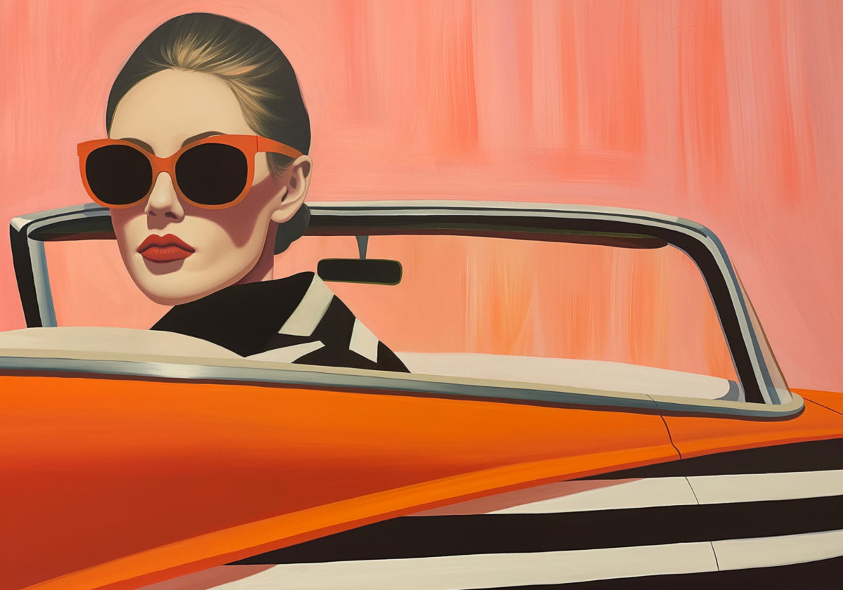 Stylish Woman Orange Car - Posterbox