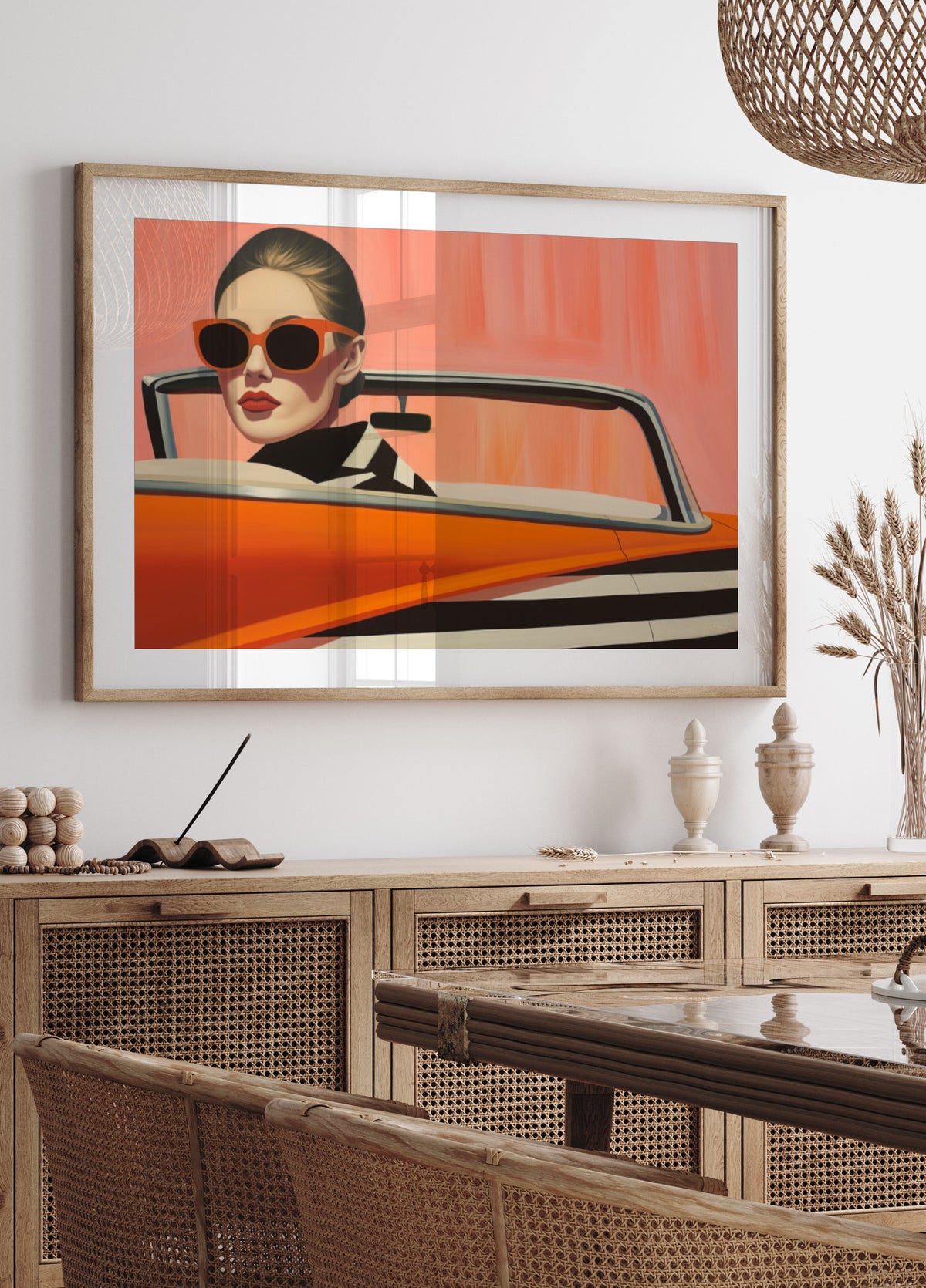 Stylish Woman Orange Car - Posterbox