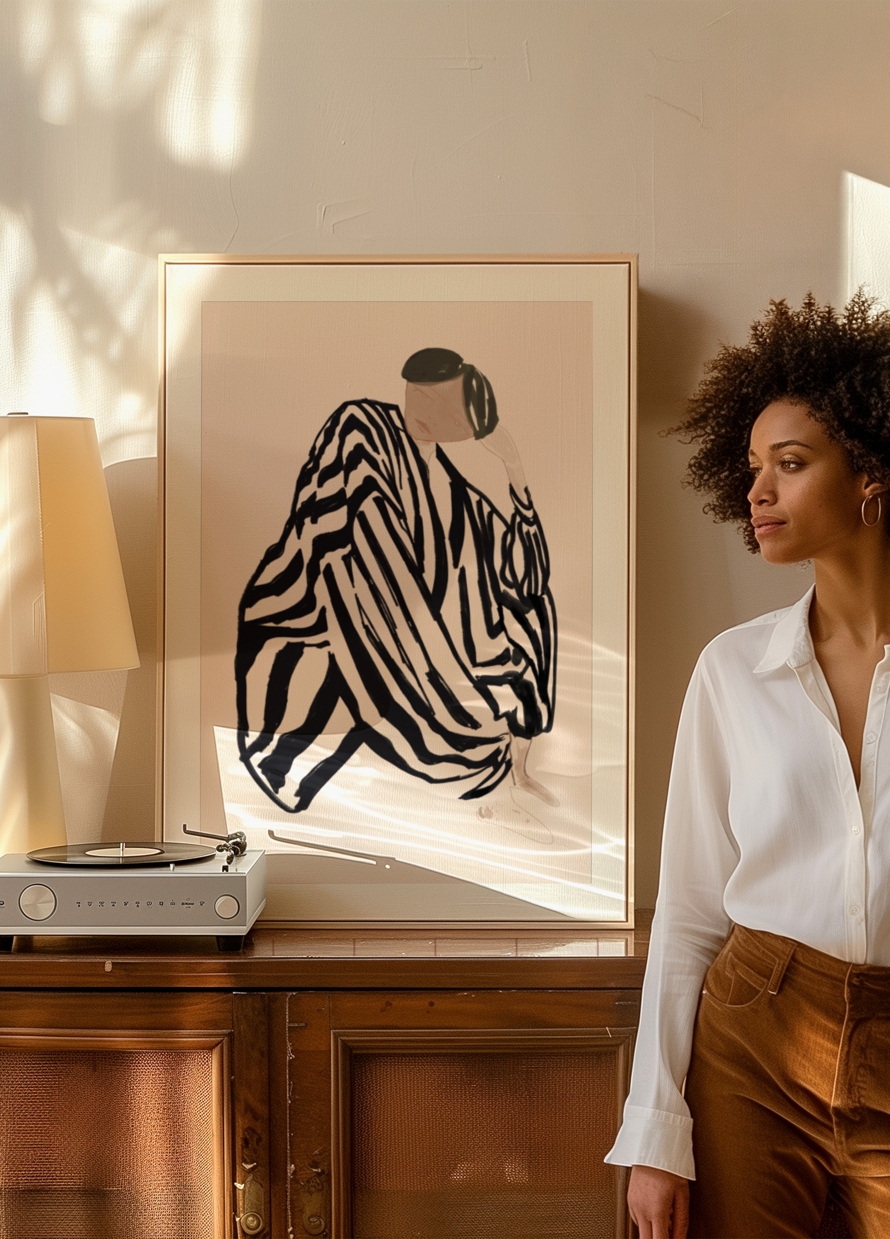 Pensive Striped Figure