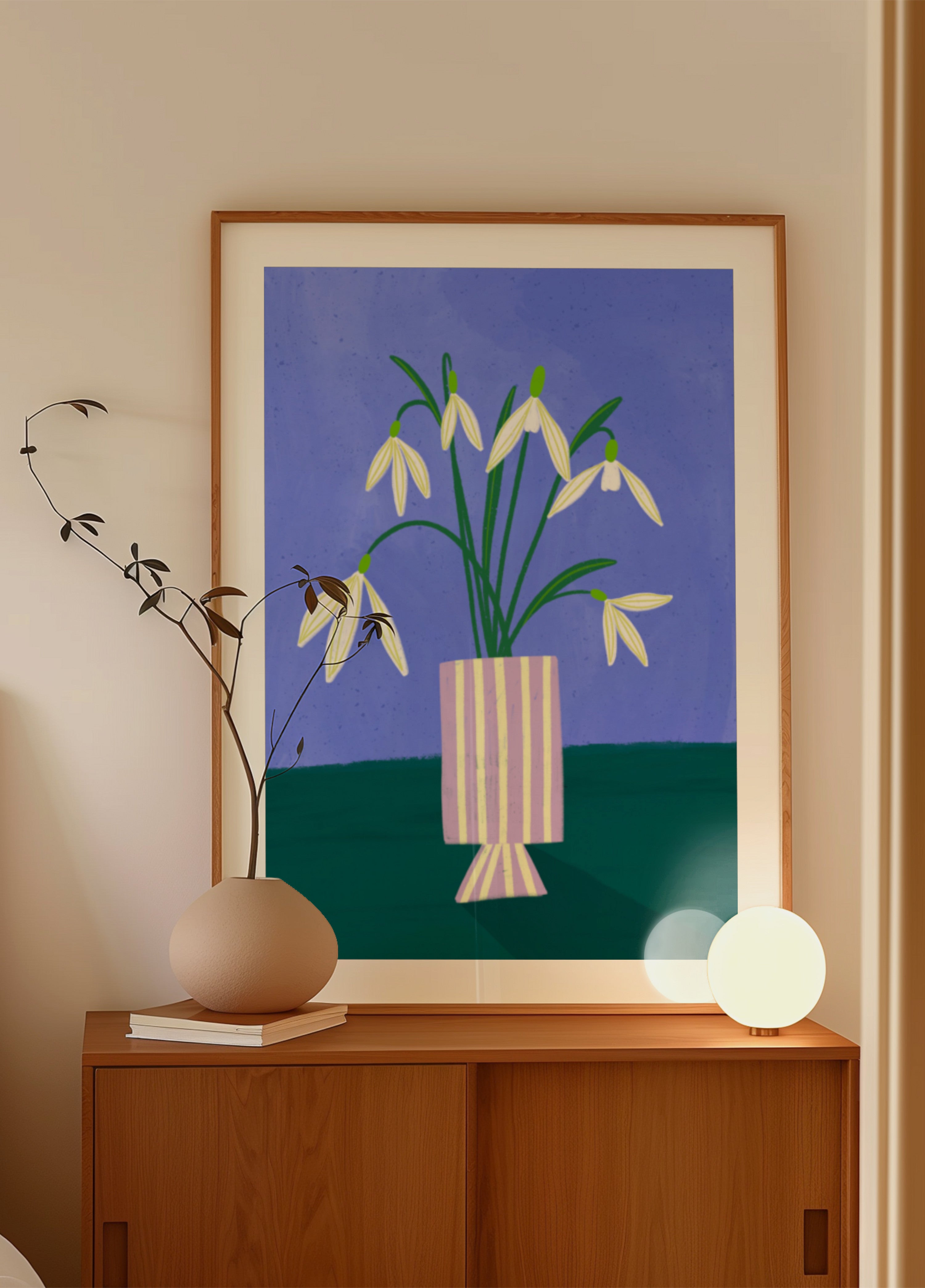 Snowdrops in Striped Vase