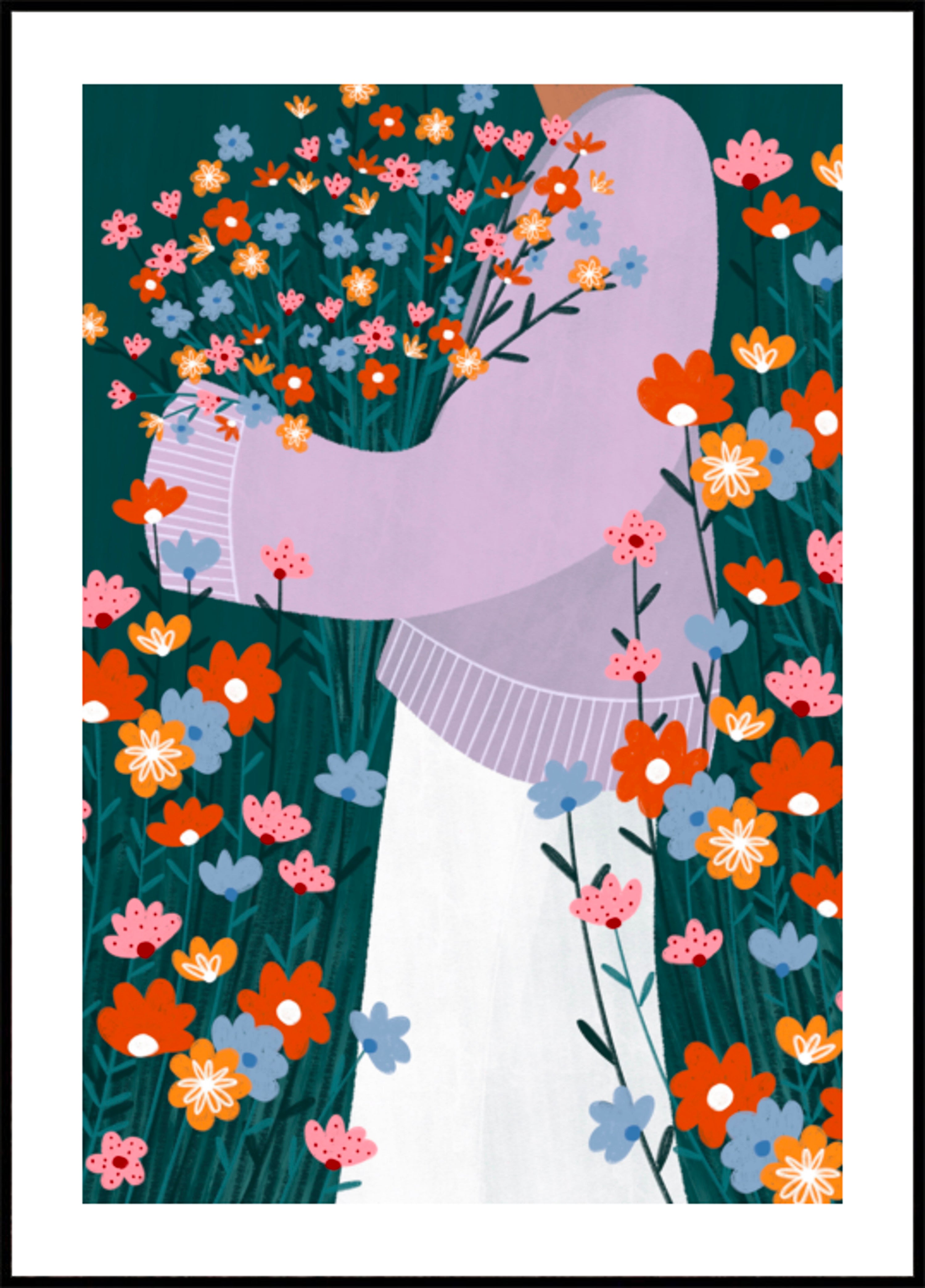 Happy Woman Holding Flowers