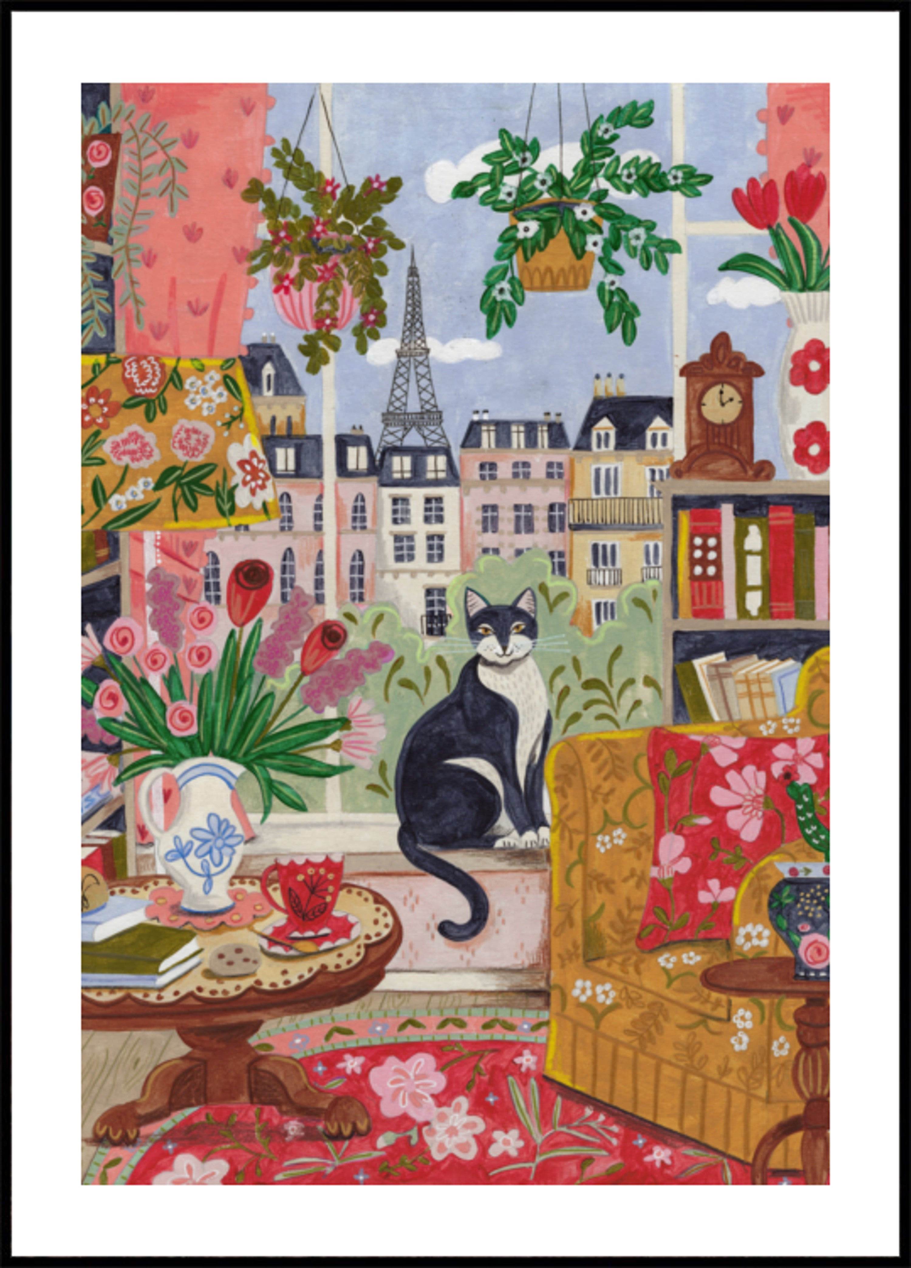 Cat in front of window in Paris bright colours