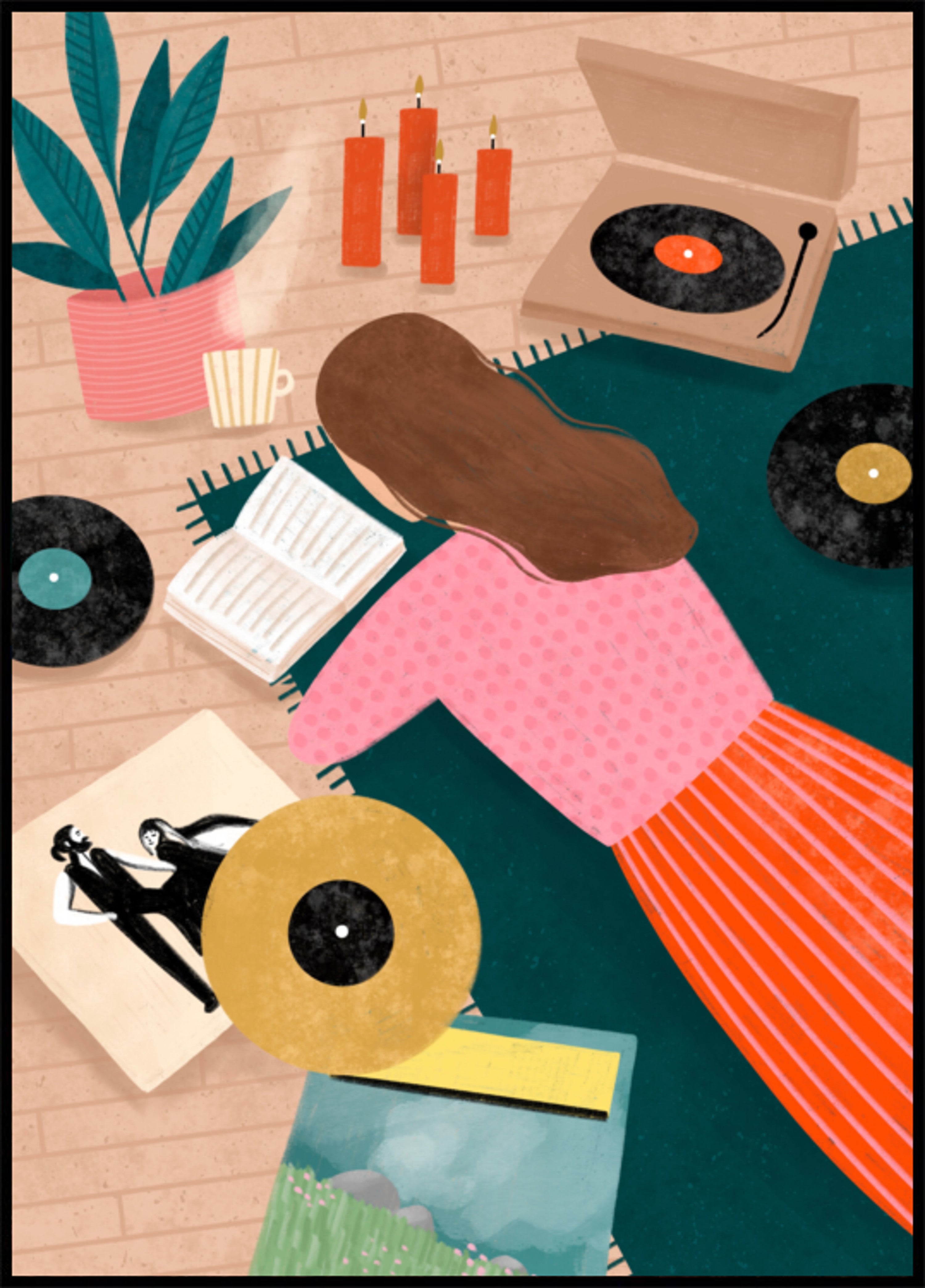 Cozy vinyl listening art