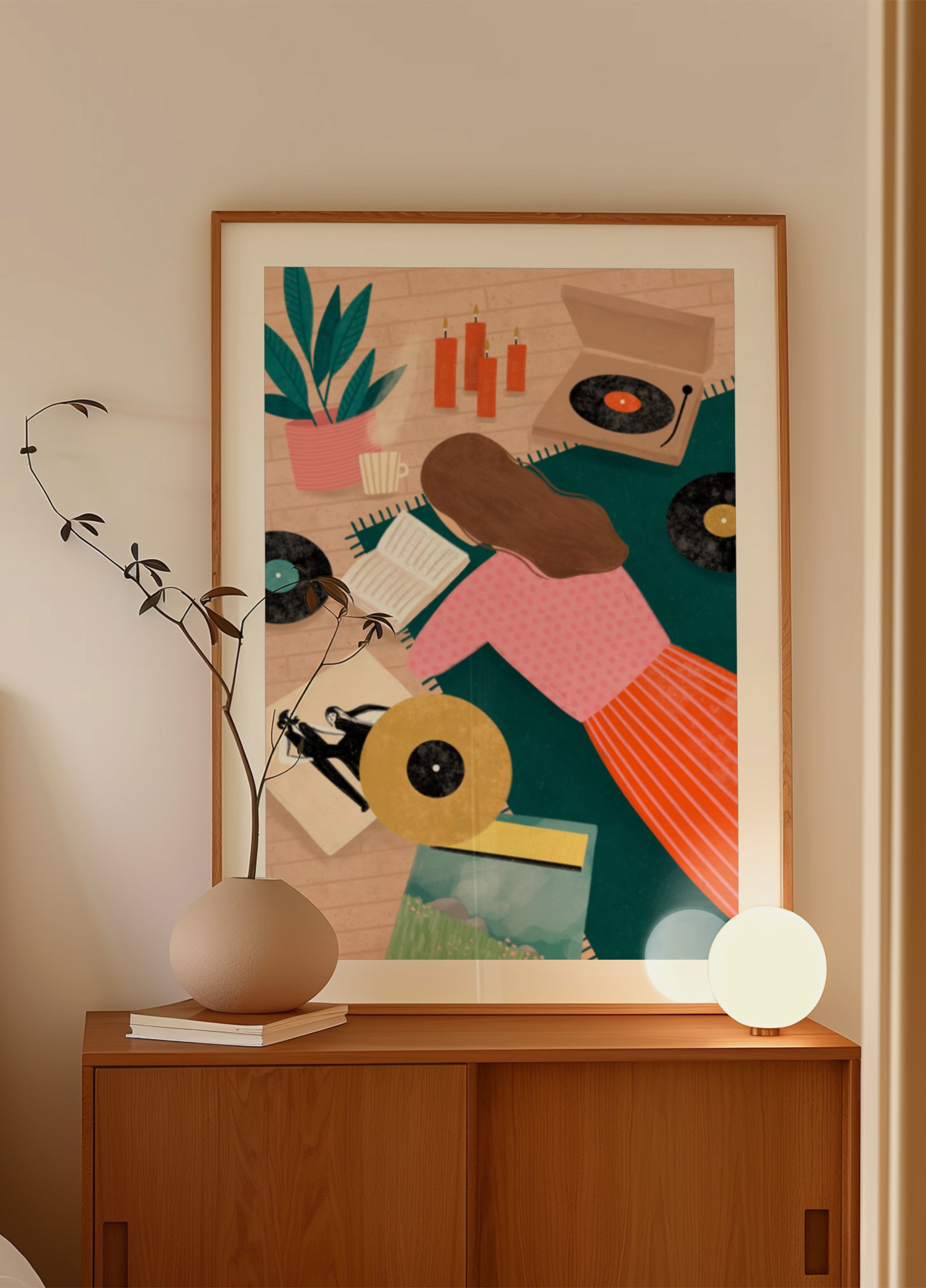 Cozy vinyl listening art