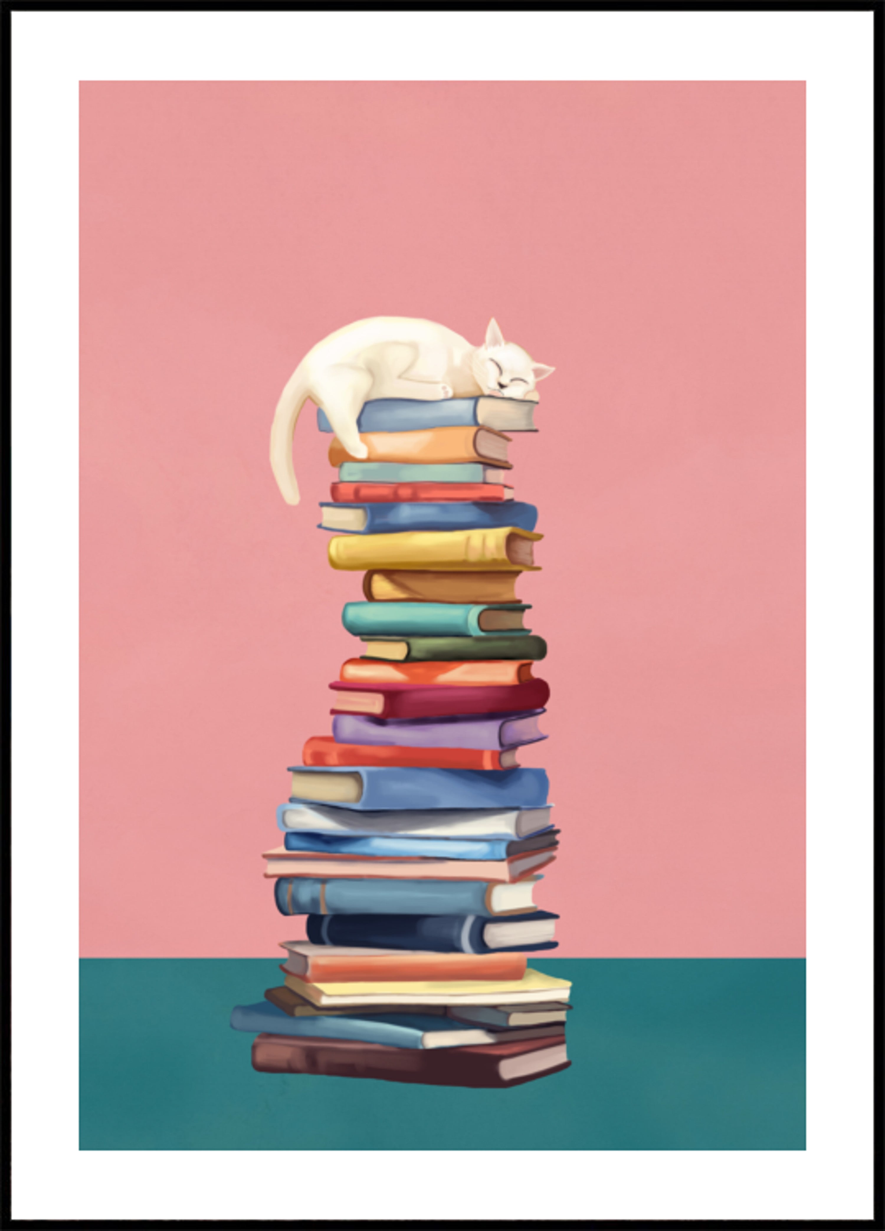 Cozy Cat on Colorful Books
